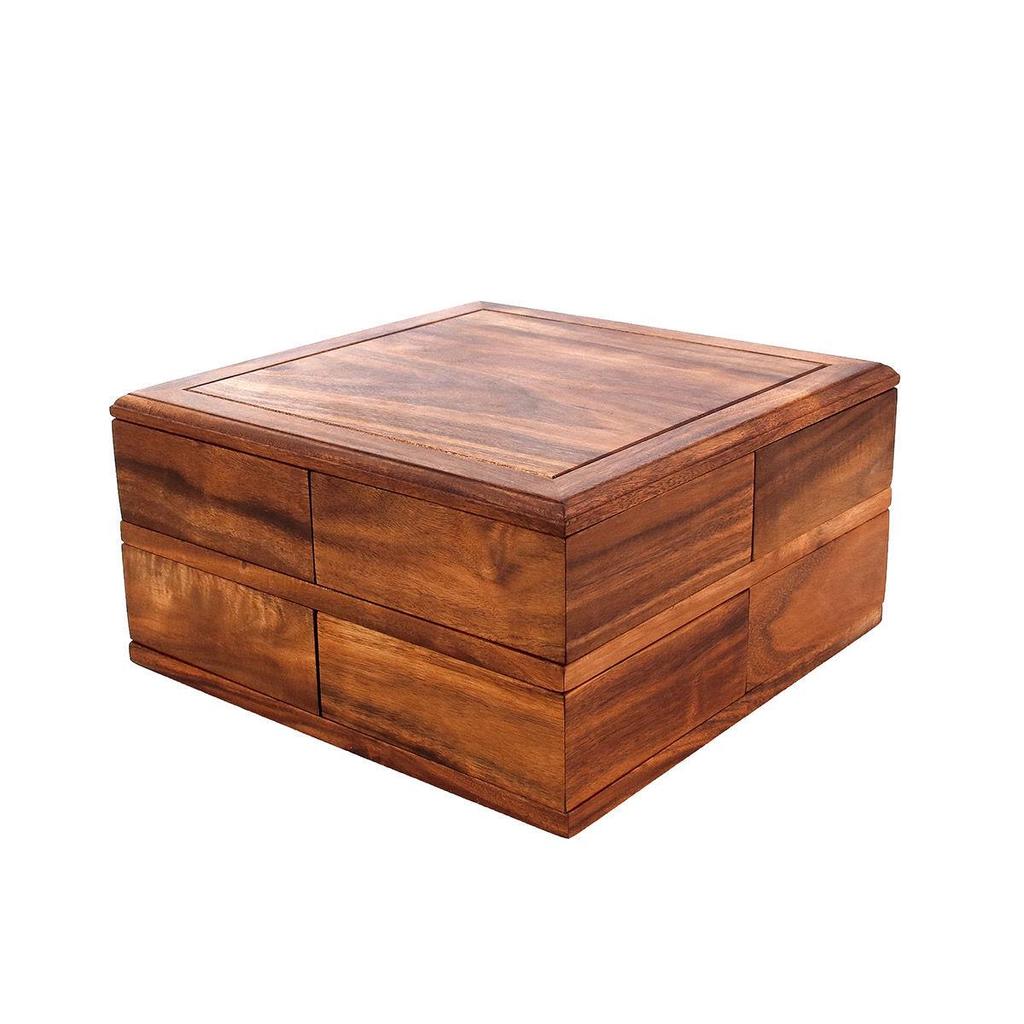 South American Walnut Rotating Puzzle Box for Tea Set & Jewelry Storage