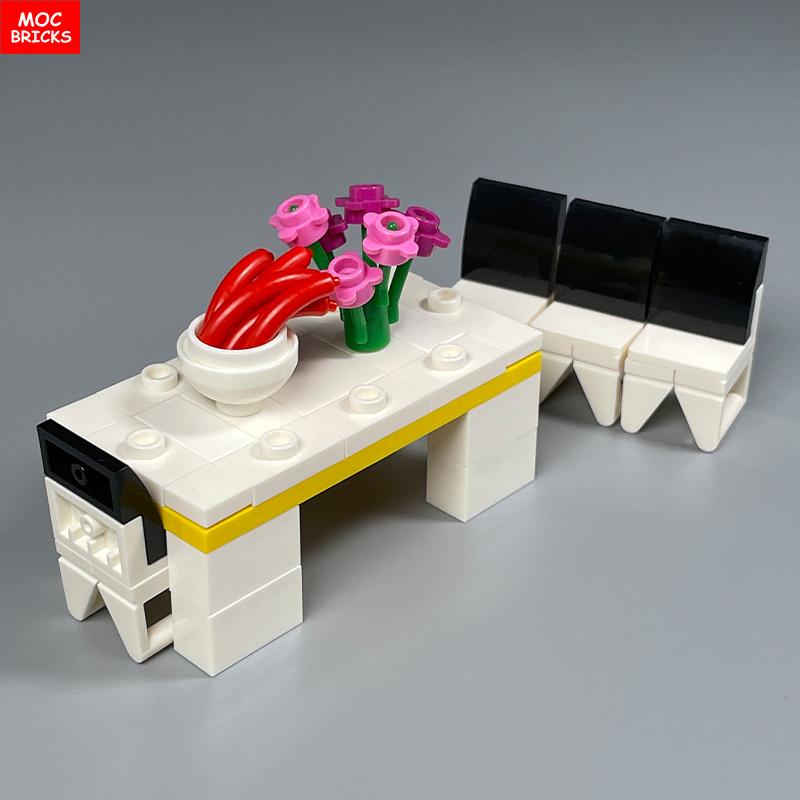 MOC Blocks Kitchen Cabinet Tableware Tool Coffee Maker Machine Water Dispenser Cooking Bench Learning Construction Block Children Toy