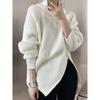 Lazy Style High Neck Zipper Solid Color High-end Knitted Sweater for Outerwear, Loose Long Sleeved Warm Top for Outerwear