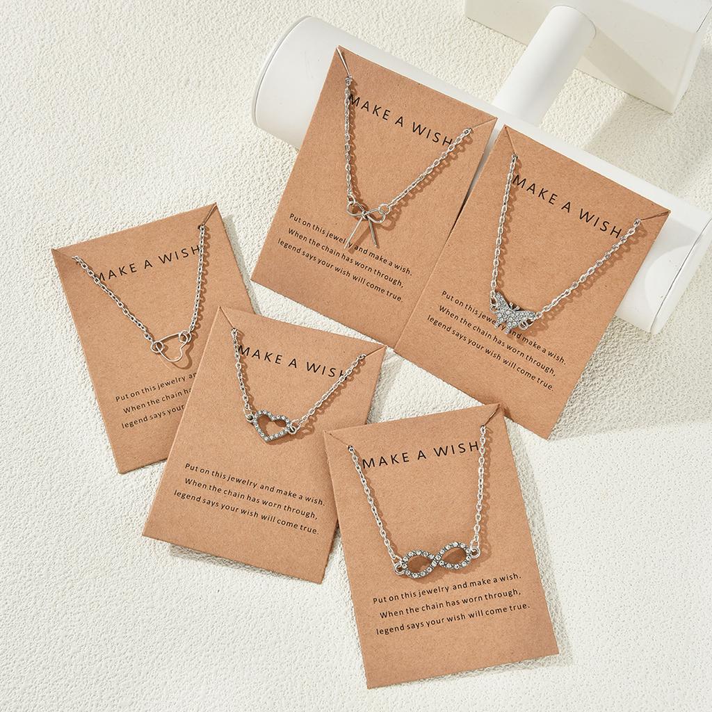 5Pcs/Set Butterfly Bowknot Heart Crystal Pendant Necklaces Set For Women Simple Silver Color Necklaces Fashion Birthday Jewelry