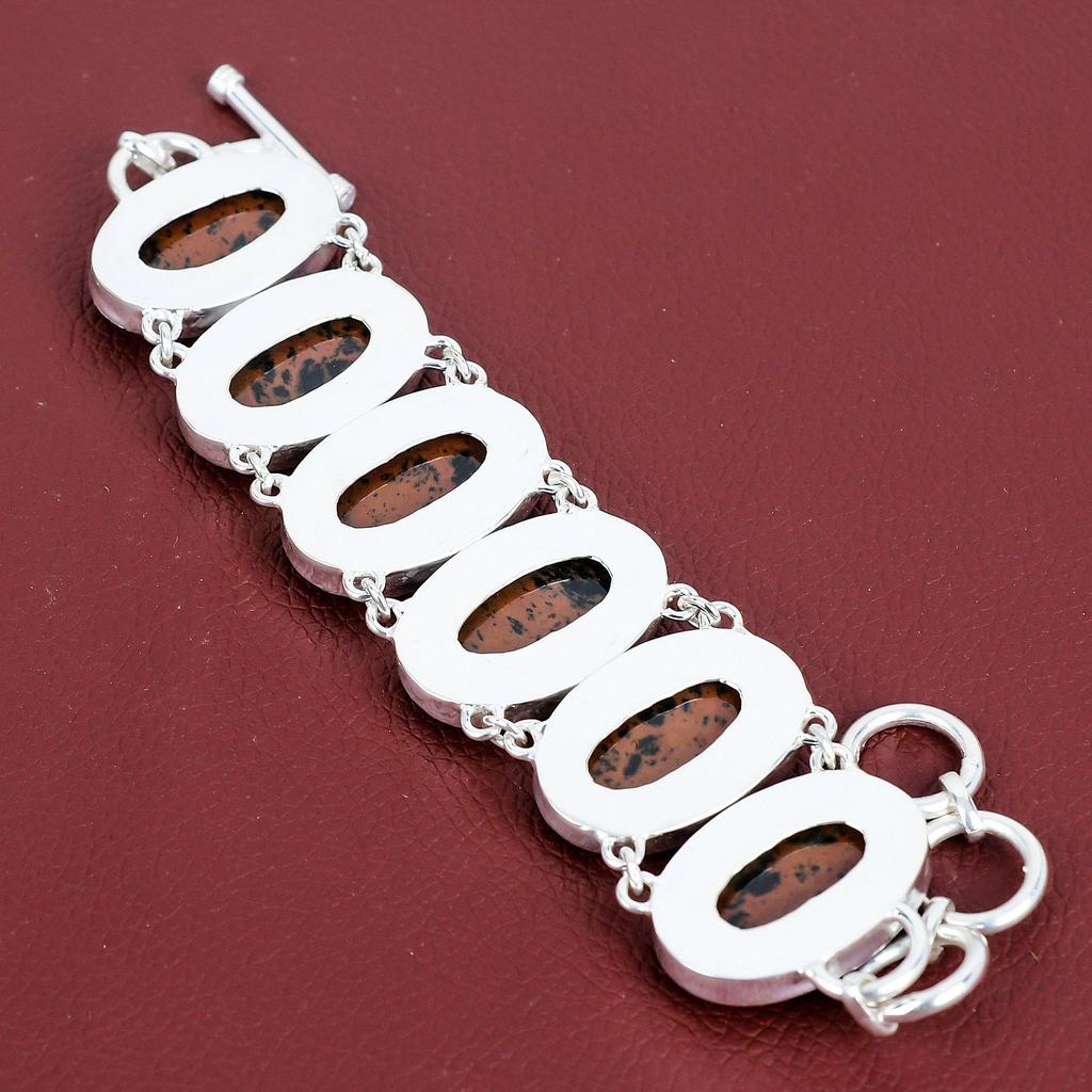 Mahogany Obsidian Bracelet Gemstone Jewelry Handmade Bracelet 925 Sterling Silver Adjustable Chain Bracelet Birthstone Jewelry Gifts for Her