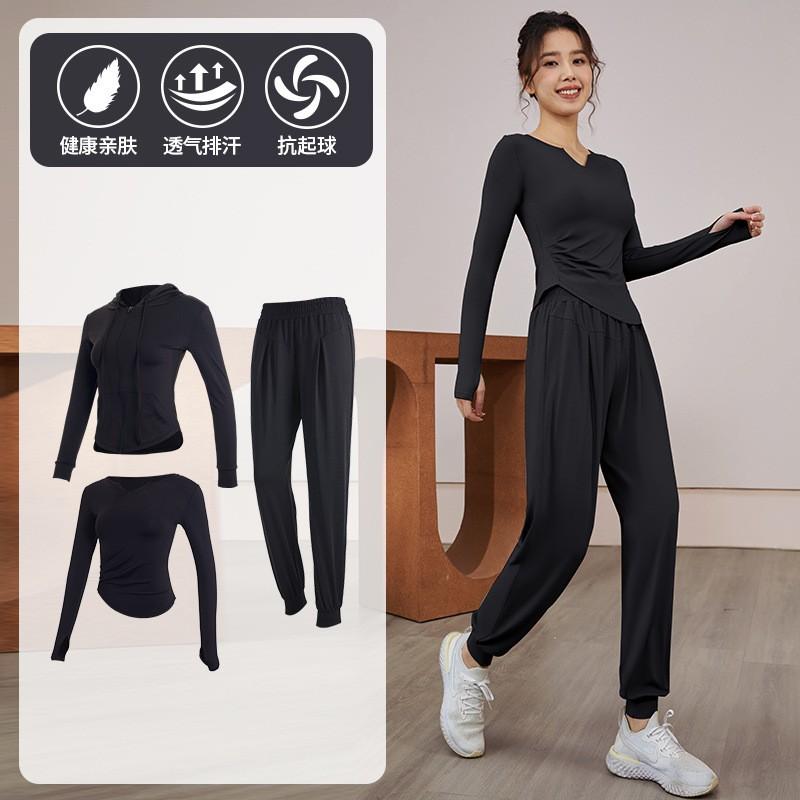 Womens Quick-Dry Fitness Set Gym Yoga Running Long Sleeve Top Pants Sportswear
