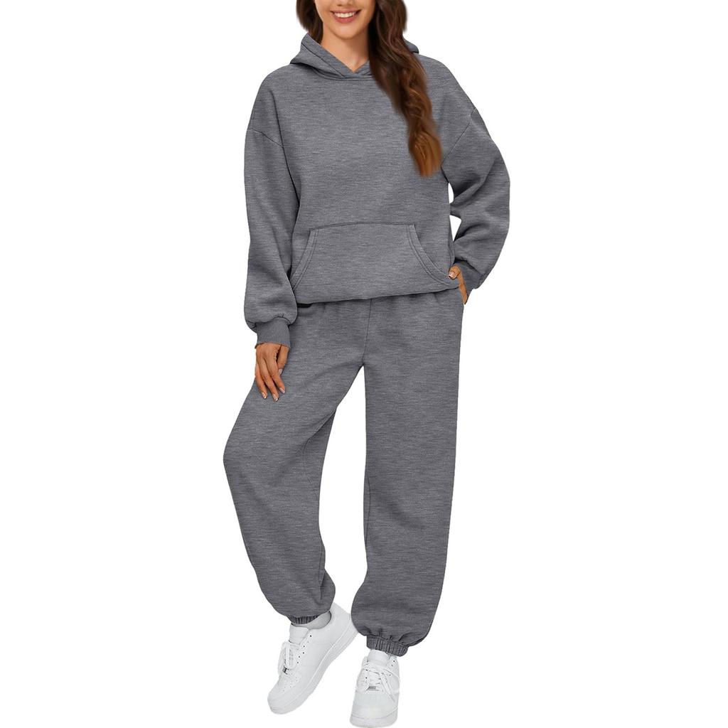 Damen 2-teilige Outfits Hoodie Trainingsanzug Sets Oversized Sweatshirt Baggy Herbstmode Jogginghose mit Taschen