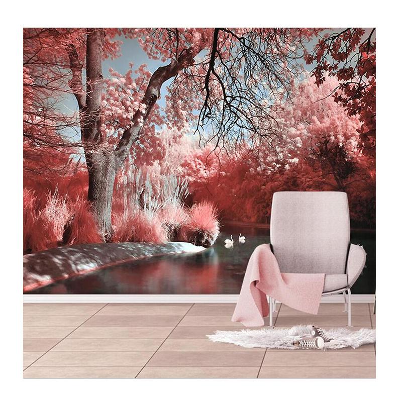 

3d Обои Розовый Красивый Лес Фреска Озеро Вода Лебедь Настенная Фреска Декор Гостиной Спальни Обои 200 cm(W) x 140 cm(H)