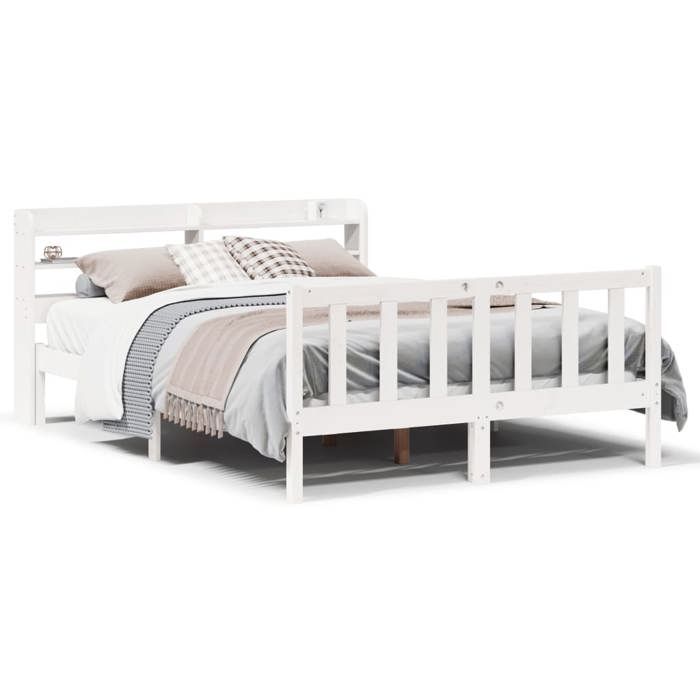 VidaXL Bed Frame with Headboard White 120x200 Cm Solid Pine Wood, Bed, Bedroom Furniture, Wooden Bed, Bed 3306579