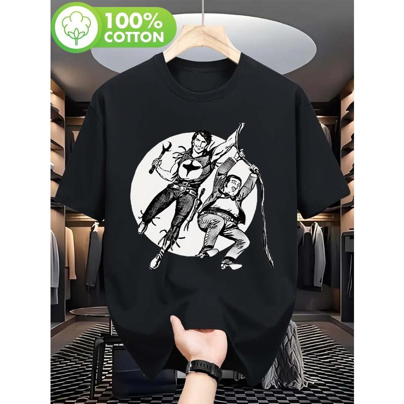 European Sizes Men's Retro Manga T-Shirt - Oversized Vintage Comic Book Tee with Iconic Zagor Character Print, Soft Round Neck Short Sleeve