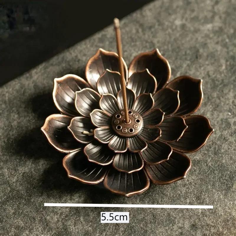Alloy Incense Burner Stick Holder Buddhism Lotus Line Incense Plate Sandalwood Coil Base Temples Yoga Studios Home Decoration