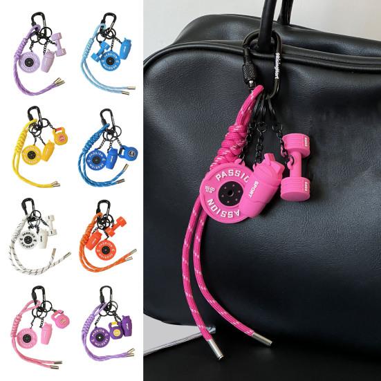 Fitness Keychain Weightlifting Fitness Equipment Charm with Keyring Weight Plate Dumbbell Key Chain Bag Backpack Charm Gift for Gym Enthusiasts