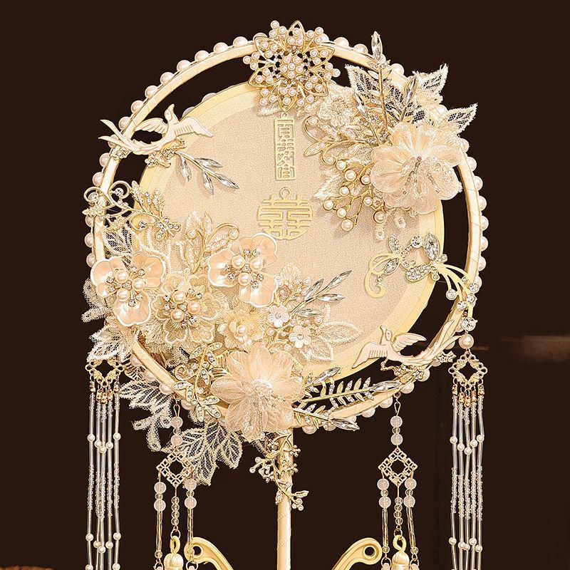 Handmade Double-Sided Chinese Style Luxury Bridal Round Fan - Perfect Gift for Friends' Wedding