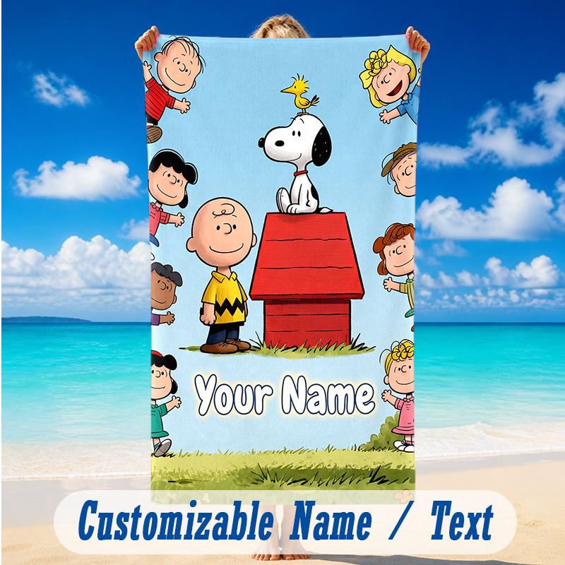Beach Towel Custom Name Text, Quick Dry Large Towel For Beach HomeSnoopy Peanuts