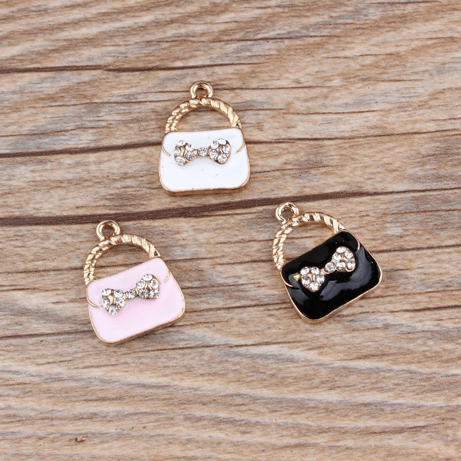 Korean Style DIY K Gold Enamel Alloy Small Charms Bracelet with Bow Knot Rhinestone Pendant