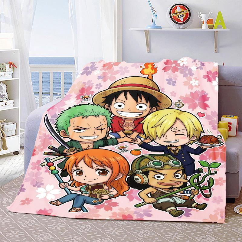 One Piece Cartoon Throw Blanket Soft Plush Warm Flannel Lightweight for Sofa Bed Couch Cozy Travel Decor -QJY