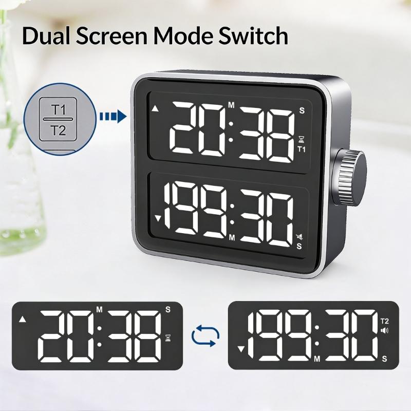 USB Charging Digital Timer With Double Screen LED Display Countdown Magnetic Back Adjustable Volumes For Cooking Workouts