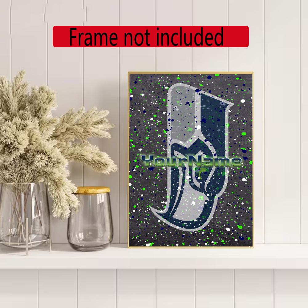 Seattle Seahawks Personalized Name Round Diamond Painting Kit Diamond Embroidery Painting Rhinestones Mosaic Frameless Handwork Decoration Arts