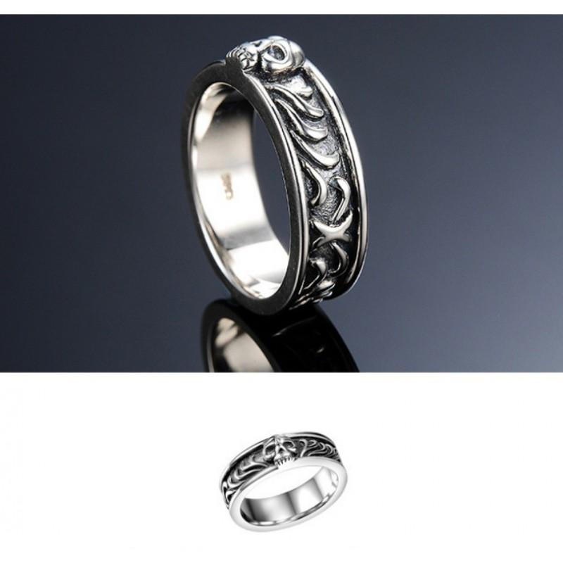 Unisex Adjustable Open Ring With Skull Motif Vintage Style Copper Plated Geometric Band Men Women