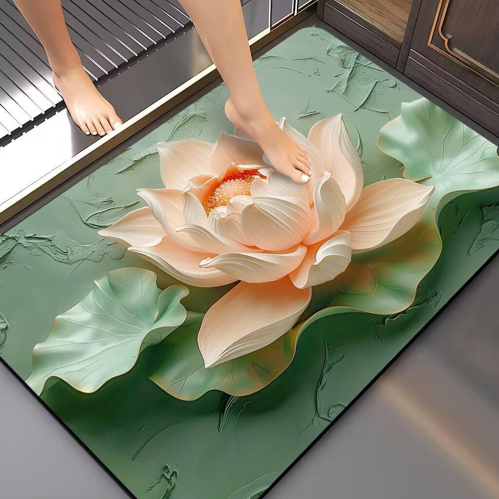 3D Floral Diatom Mud Quick-Dry Bathroom Mat - Absorbent, Soft, Non-Slip Toilet & Kitchen Carpet