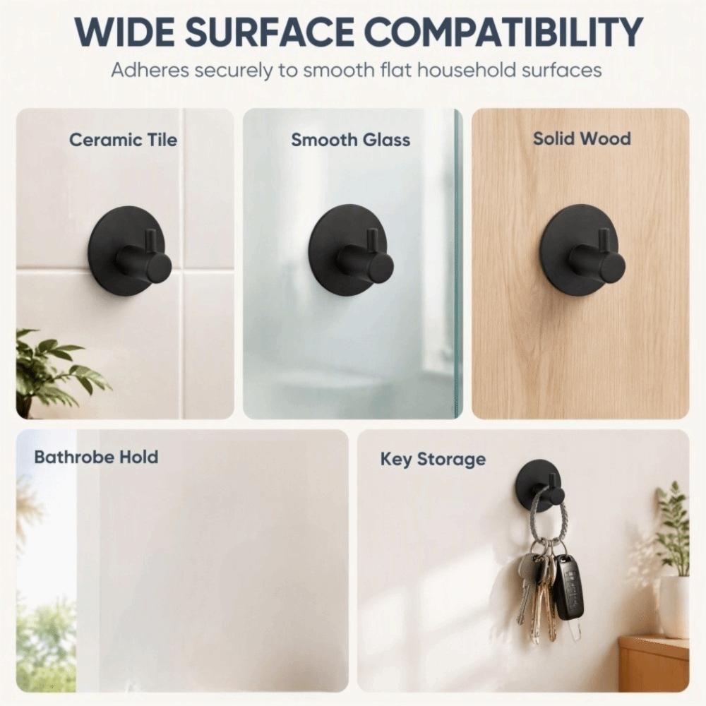 4 PCS Stainless Steel Wall Hook Black Silver Towel Hook Convenient Adhesive Hook Space Saving