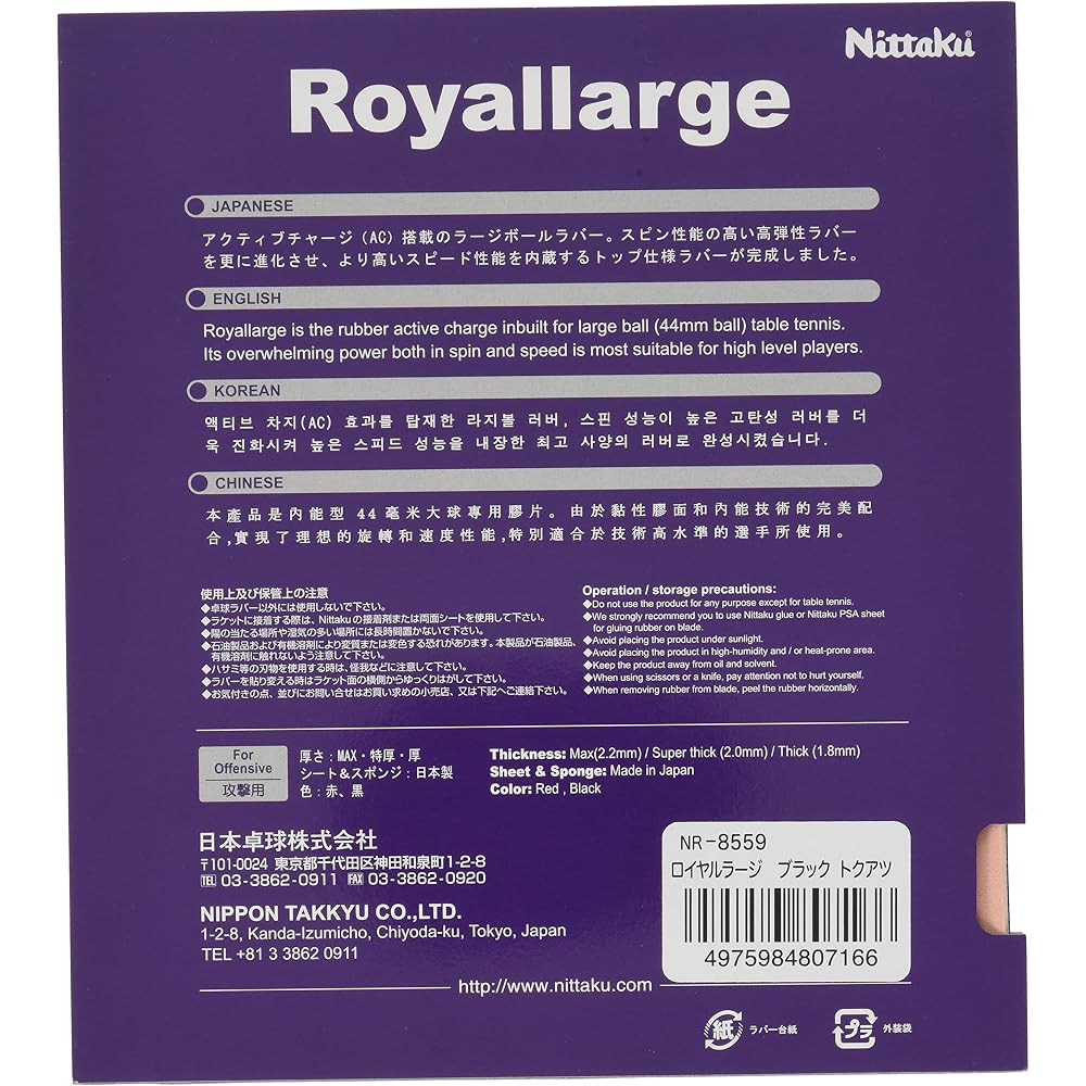 Nittaku Royal Large Speed Table Tennis Rubber NR-8559 Black Extra Thick