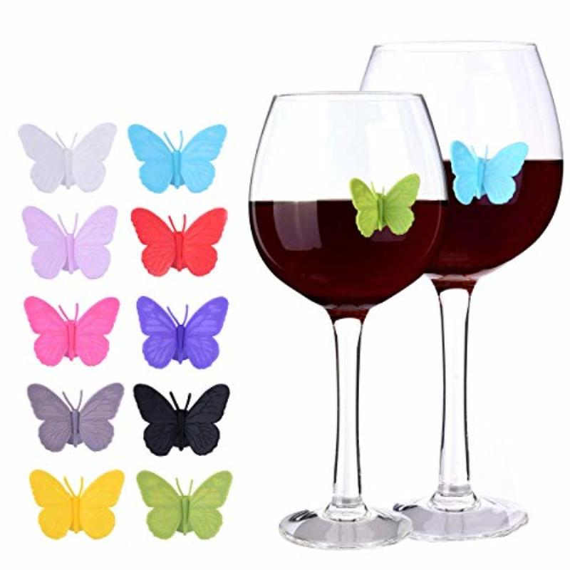 6pcs/set Creative Butterfly Marker Wine Glass Decor Drinking Cup Charms Silicone Identifier Food Grade Eco-friendly Party Supply