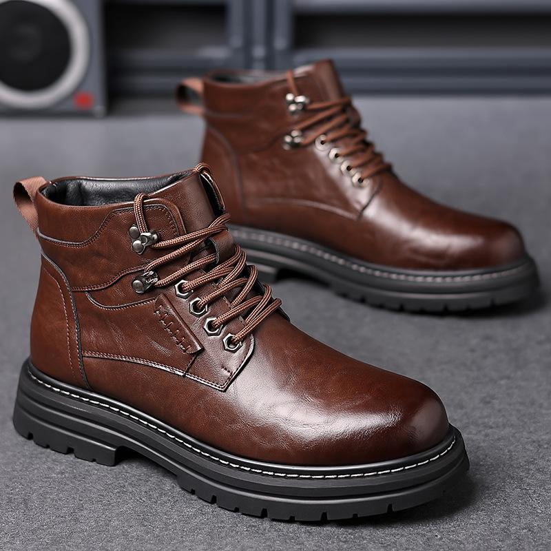 Fashion Autumn Winter New Designer Platform Snow Boots for Men Cow Leather Fashion Work Shoes Male Solid Color Warm Ankle Boots Man