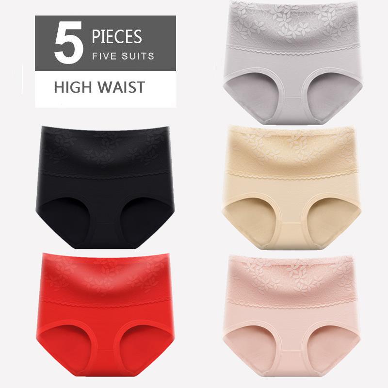 High Waist 5Pcs Women Panties Cotton Breathable Lace Women's Underwear Briefs Ladies Underpants