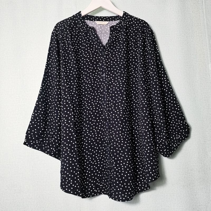 Export Tail Goods Print Rayon Three-Quarter Sleeve V Neck Open Shirt Female Loose Casual Polka Dot Shirt Mother Wear Autumn