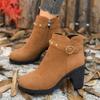 Große Größe Frühling und Herbst neue britische Stil dicke Ferse hohe Ferse Martin Stiefel Nieten Gürtelschnalle und Knöchel Kurzstiefel