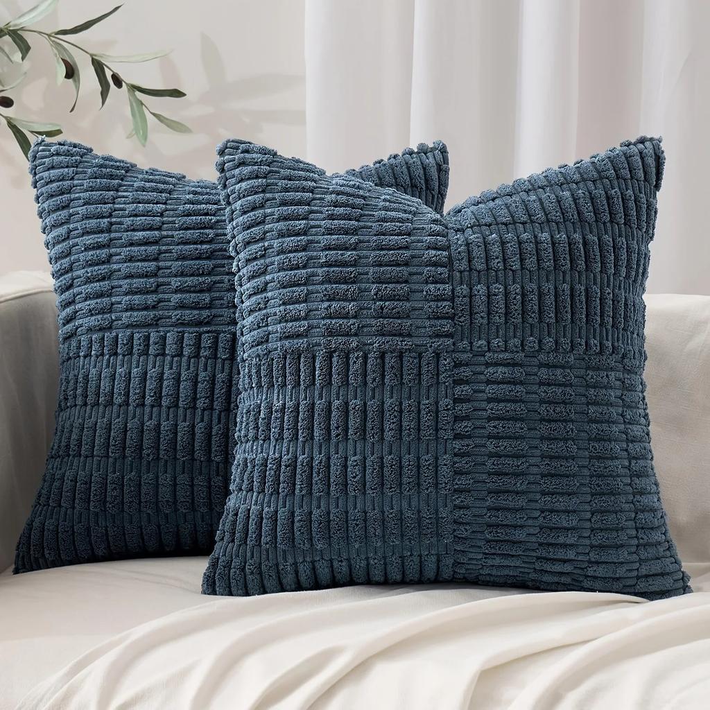 Brown Throw Pillow Covers 18x18 Inch Soft Corduroy Pillow Cover Boho Textured Striped Patchwork Cushion Case for Couch Sofa