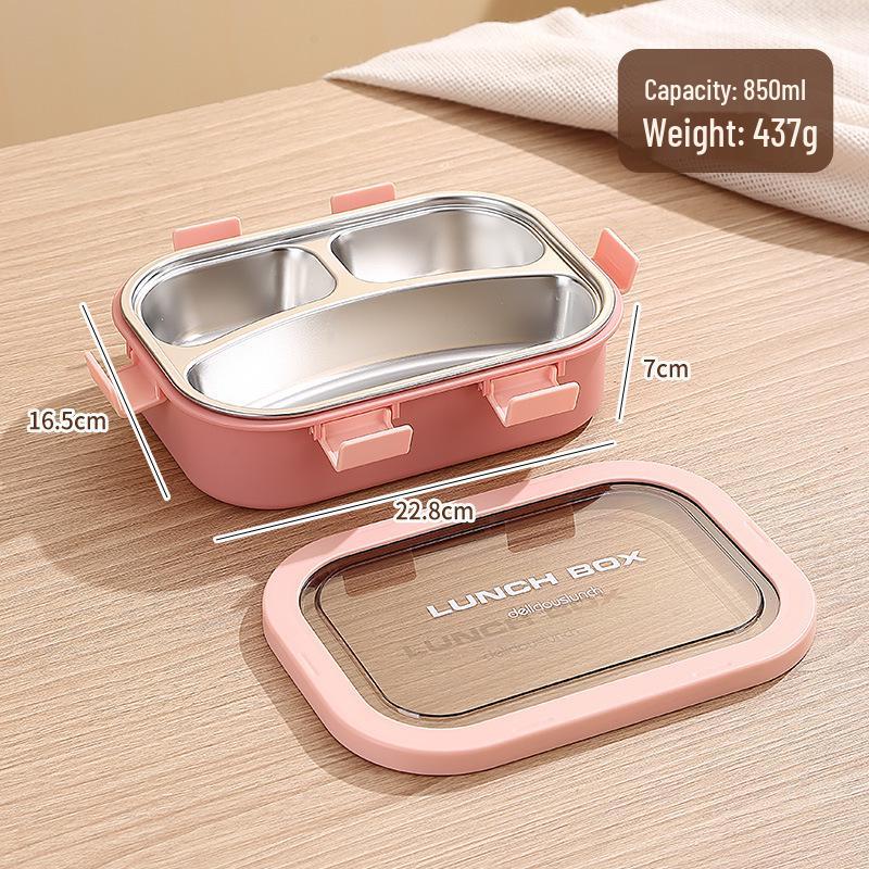 Nordic-Style Stainless Steel Lunch Box with Compartments, Fork, and Spoon - Microwave Safe