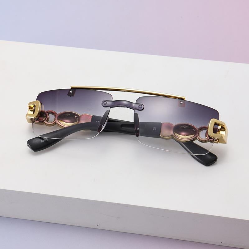 Trend Frameless Trimmed Small Frame Square Sunglasses Blue Lenses Sunglasses Trend