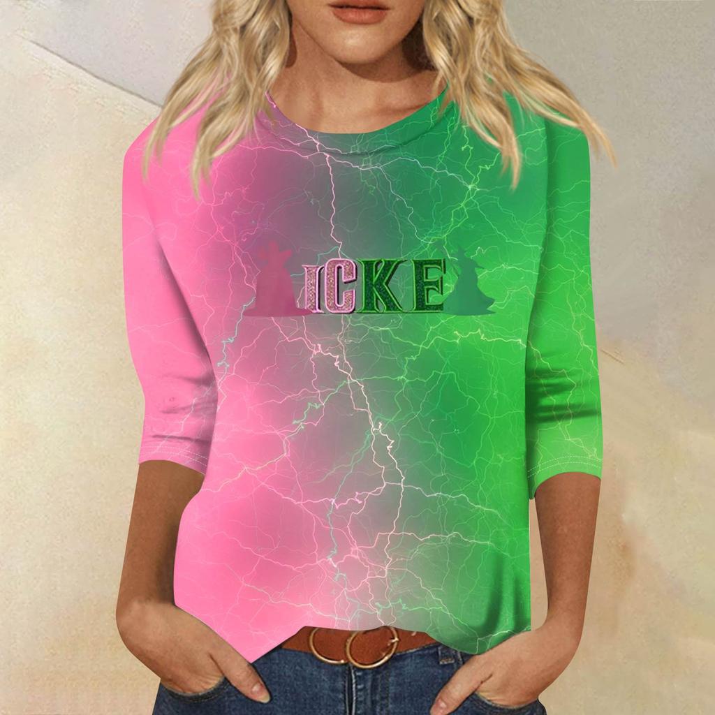 Women's Fashionable Casual Three-Quarter Sleeve Printed Round Neck Top