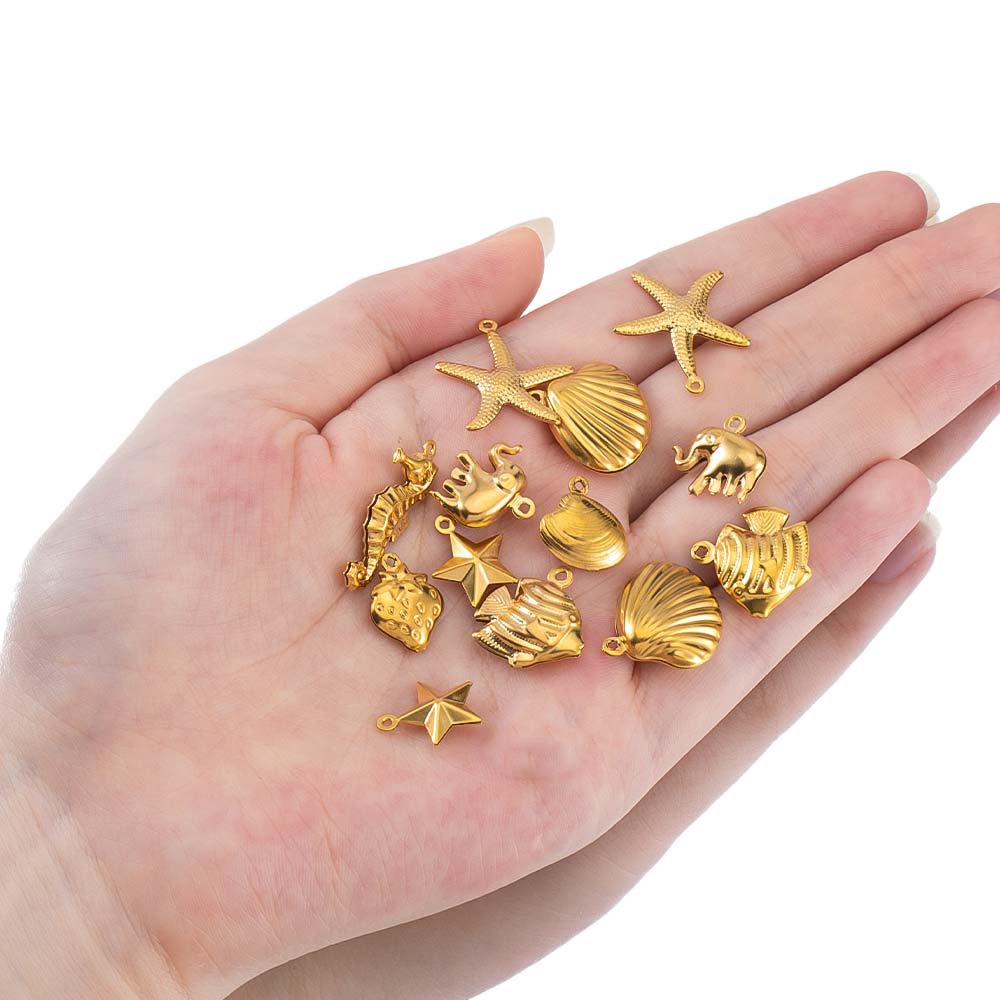 10pcs Stainless Steel Starfish Shell Charms Marine Animal Charms For Making Earrings Ocean Necklace Bracelet Jewelry Accessories