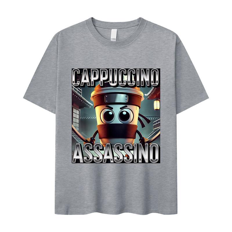 Italian T-shirt Brainrot Interesting Cappuccino Assassin Meme Men Kawaii Women Short-sleeved men summer 100% cotton T-shirt