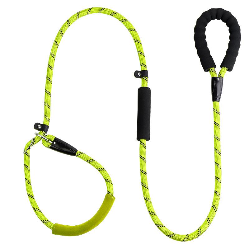 Dog integrated leash Multi-colored reflective round rope Dog chain Double handle Dog pull belt