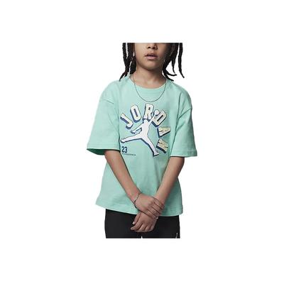 Varsity Jumpman Logo Crew Neck Casual Loose Short Sleeve T-Shirt Kids Tops Emerald-Green FV2531-323