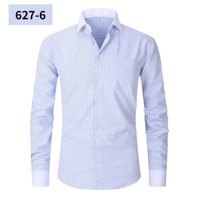 Men's Pocketed Striped Shirt: Business Commute, Crease-Resistant, Long-Sleeved, Plus Size