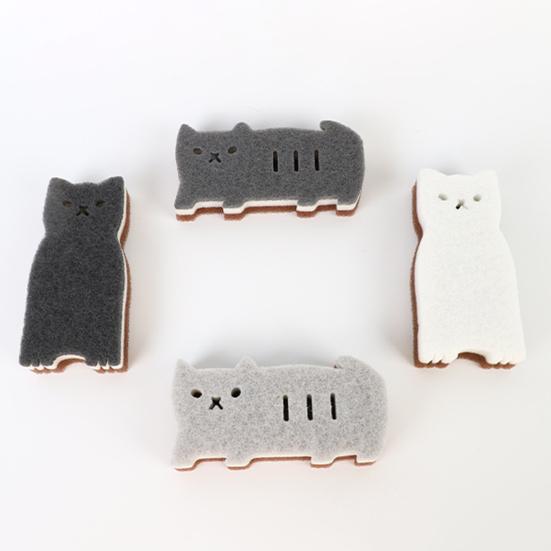 4 st Rengöringsborste Tecknad Kattdesign Högdensitetssvamp Mjuk Elastisk Mycket Absorberande Kök Badrum Multifunktionsskrubbsvamp