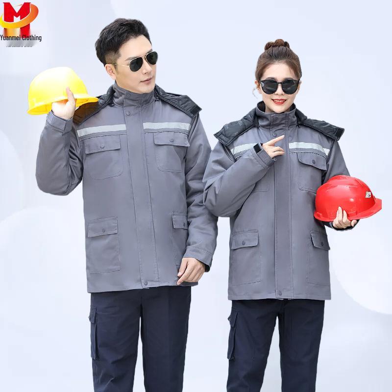 Winter Reflective Cotton-Padded Workwear for Cold Weather - Auto Repair & Welding Protection Overcoat