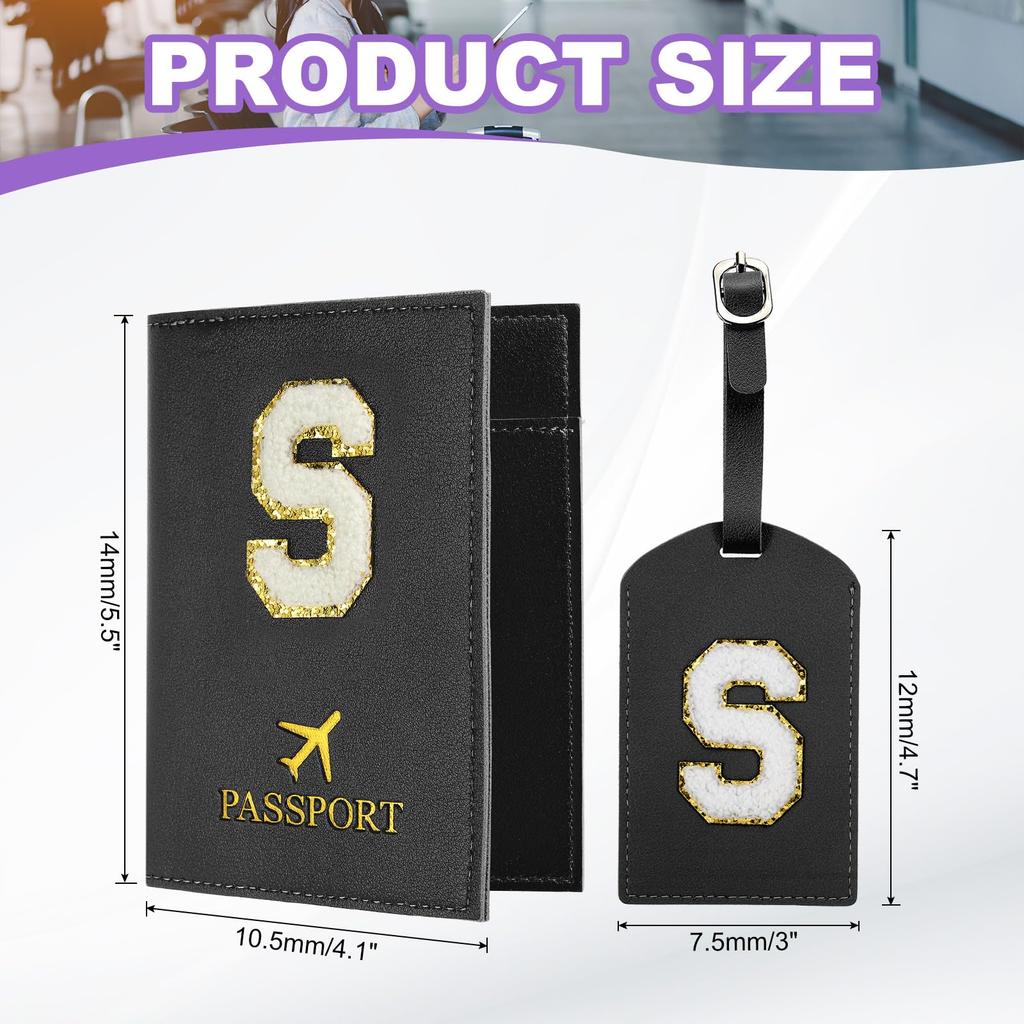 PATIKIL Travel Passport Luggage Tag Set with Initial Passport Cover and Alphabet Chenille Letter Travel Wallet Bag Suitcase Identifier for Women and