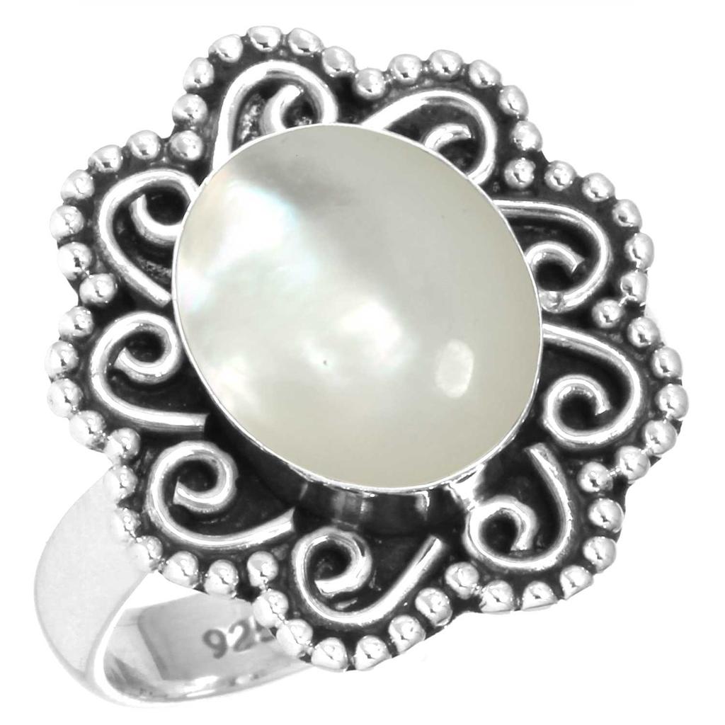 925 Sterling Silver Ring Women Gemstone Handmade Jewelry Engagement Gift Blue Green Purple Copper Turquoise Pearl Lapis Mother Of Pearl Boho