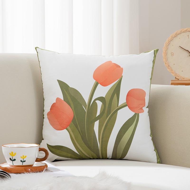 Custom Design Tulip Dutch Plush Eco-Friendly Printed Bohemian Style Throw Pillow Cover for Home & Hotel Use