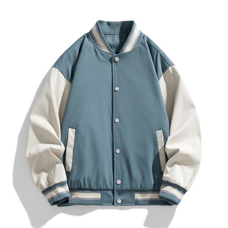 Spring and Autumn New Men's Korean Style Thin Baseball Collar Contrast Color Glossy Jacket Trendy Couple Versatile Jacket