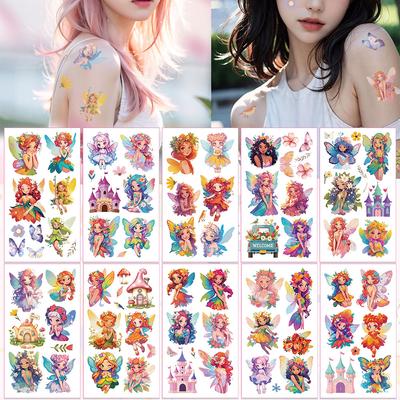 10sheets Colorful Flower Fairy Tattoo Stickers For Face Arm Body Temporary Decorative Tattoo Stickers Girls Creative Gifts