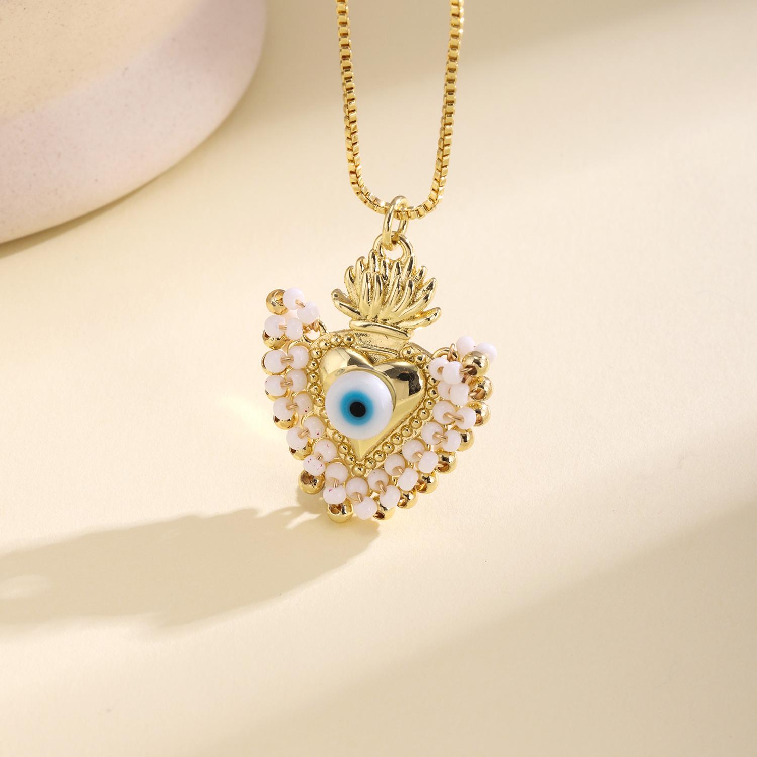 

Nidin Sacred Heart Evil Eye Necklace Women Colorful Beaded Pendant Chain Choker Boho Style Lucky Protection Jewelry Wholesale белый