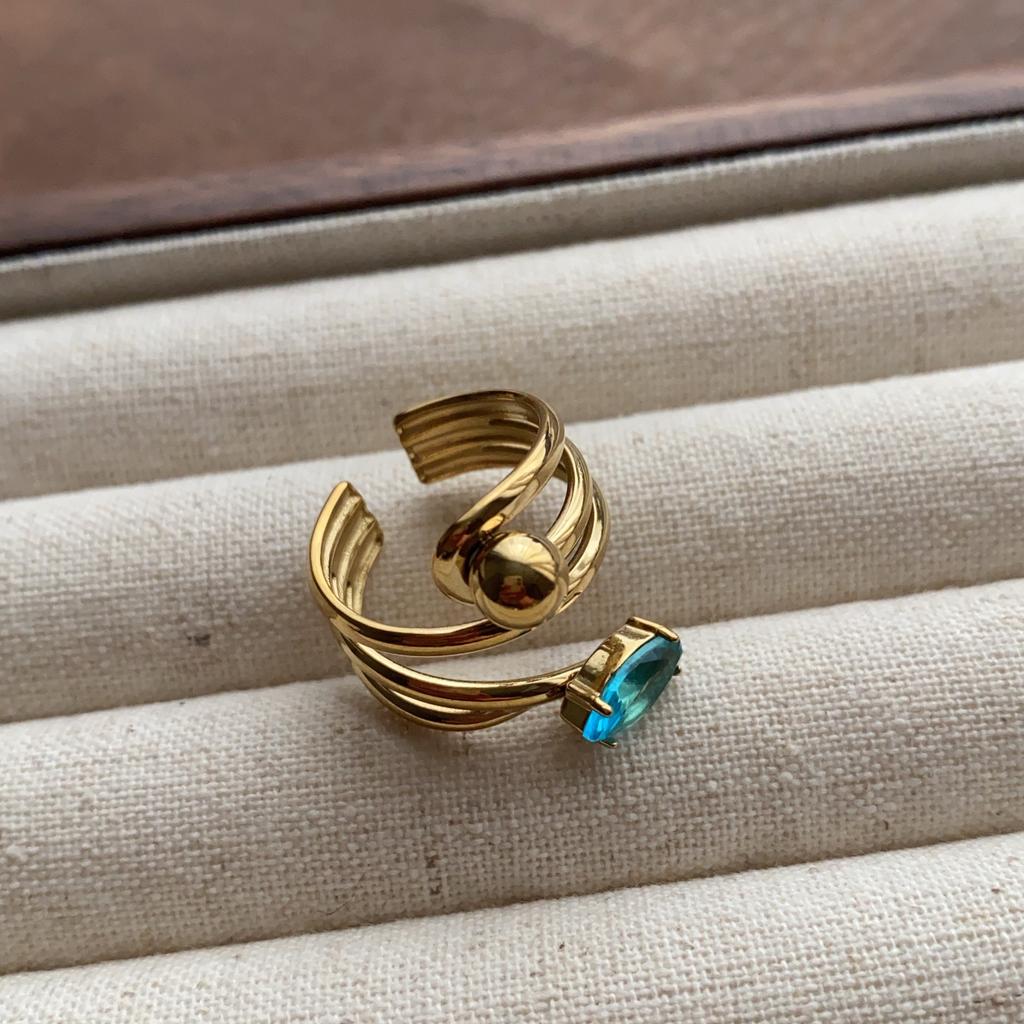 Gem series ring retro European and American light luxury gemstone niche design open oval personalized ring finger ring