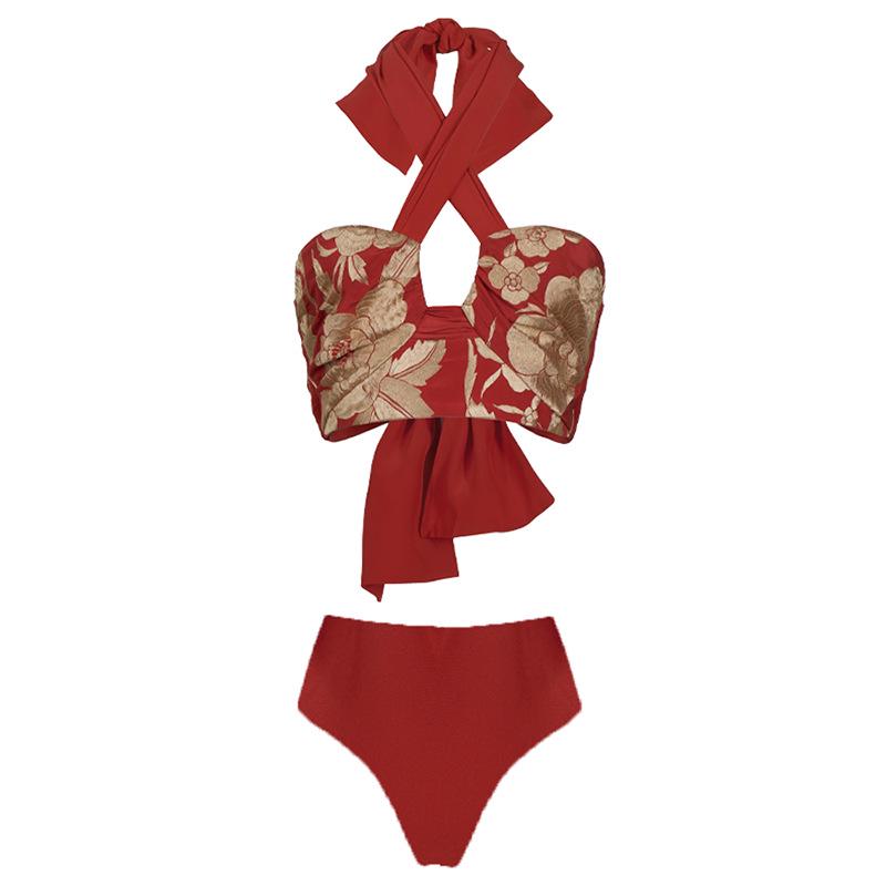 European-American Halter Tie Bikini with Cutout Design - Women’s Two-Piece Swimwear