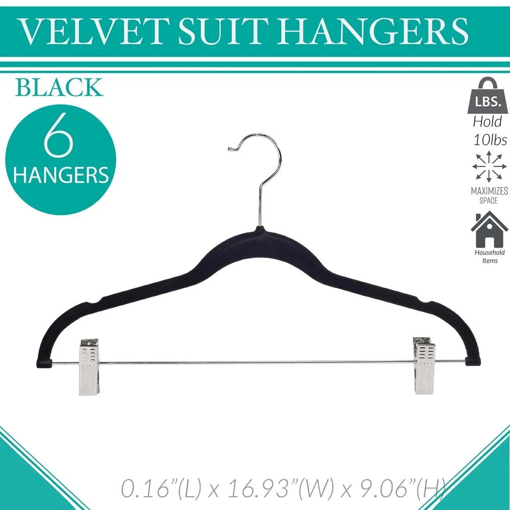 Velvet Hangers with Clips Shirts and Dresses Non-Slip Clothing Hangers 6 Pack Durable Plastic Metal Hooks Space Saving