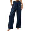 New Women's Casual Summer Cotton Linen Trousers Solid Color Button High Waist Straight Wide Leg Pants