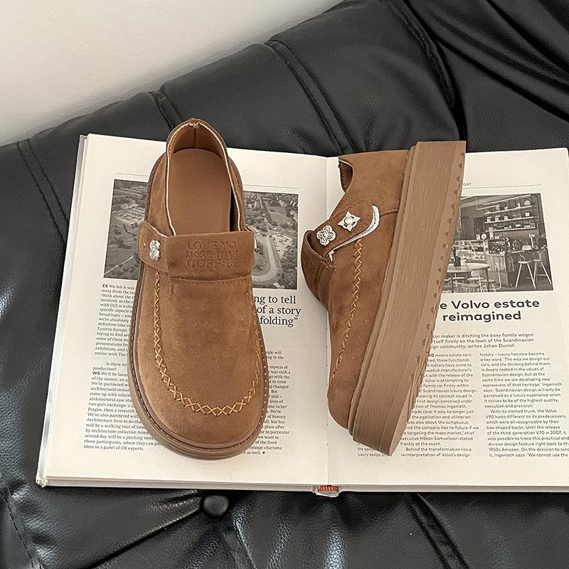 Fashion versatile retro British style thick heel one-pedal loafers women's autumn casual outer wear light mouth platform single shoes