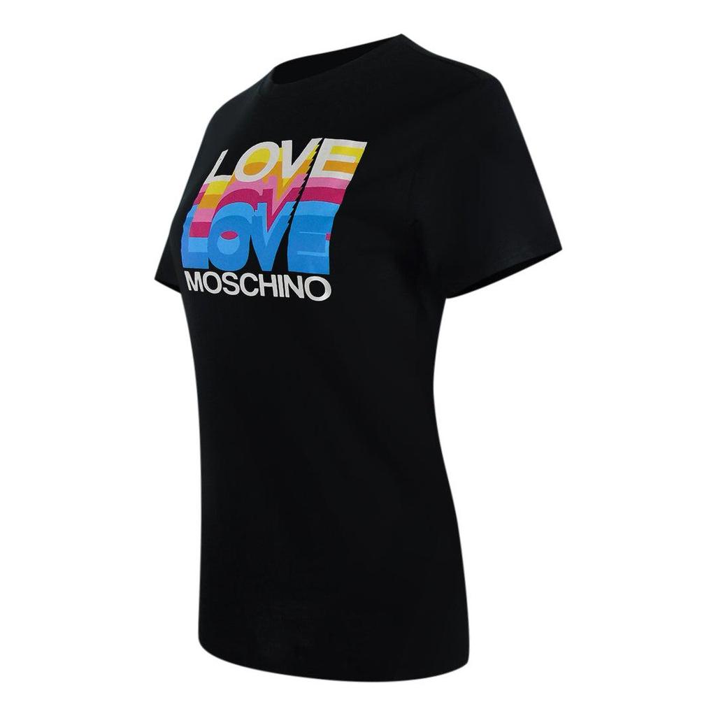 Love Moschino Damski Bawełniany Casualowy T-shirt z Warstwowym Logo